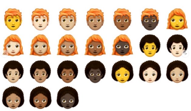Nieuwe emoji's: rood haar, grijs haar en kaal