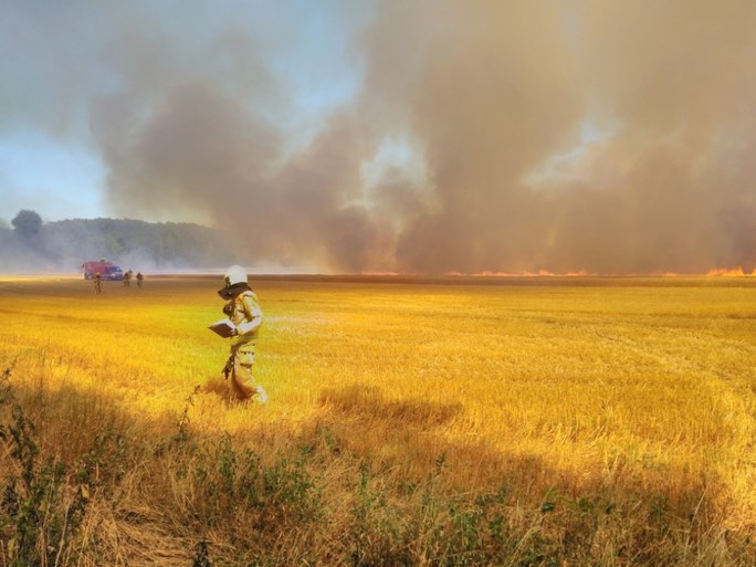 Brand in een korenveld Kessel: loonwerker schiet te hulp