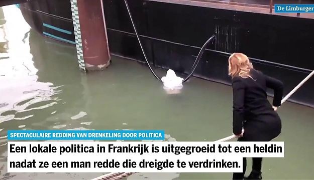 Video: Spectaculaire redding van drenkeling door politica op hoge hakken