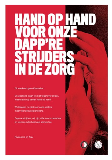 Feyenoord en Ajax zeggen samen ‘dankjewel’ tegen zorgverleners