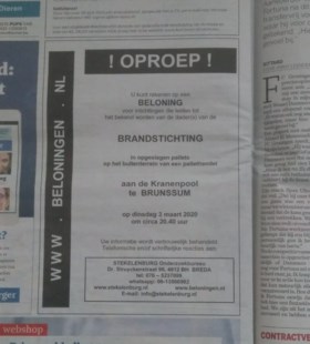 Beloning voor tips over brandstichting bij pallethandel Brunssum