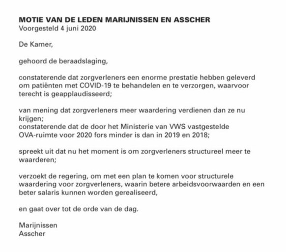 Motie over salarisverhoging zorgpersoneel sneuvelt, indiener Asscher te laat