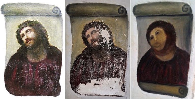 Opnieuw gaat restauratie schilderij gruwelijk mis in Spanje: ‘Die klunzen verknoeien het keer op keer’