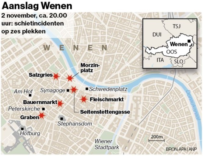Doodgeschoten dader aanslag Wenen eerder veroordeeld, vijfde slachtoffer overleden