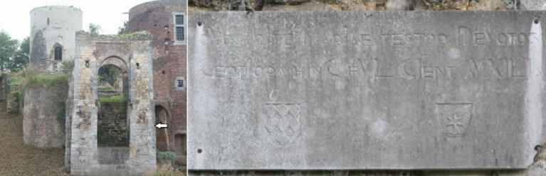 Plaquette aan de poorttoren van de ruïne van Stein: herinnering aan Mariaviering in 1937 