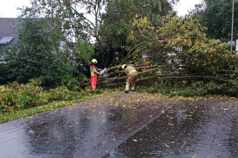 Windstoten en regen zorgen voor lange files; boom valt op woning in Maastricht