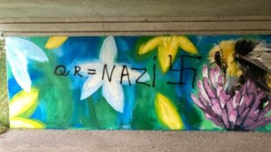 ‘QR = Nazi’ en hakenkruis aangebracht op muurschildering viaduct in Rijckholt
