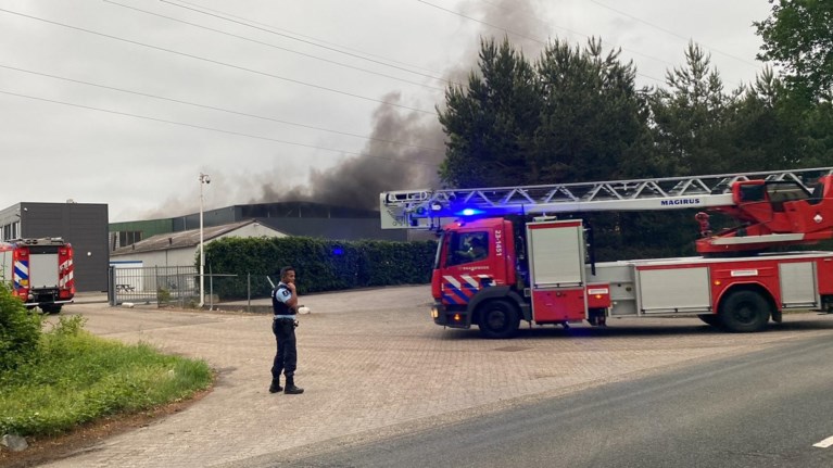 Grote brand bij recyclingbedrijf in Venray, inhoud van het bedrijf wordt buiten geblust.